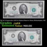 Set of 2 Consecutive 1976 $2 Federal Reserve Notes (Philadelphia, PA) Grades Choice CU