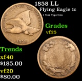 1858 LL Flying Eagle Cent 1c Grades vf+