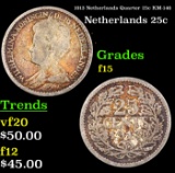 1913 Netherlands Quarter 25c KM-146  Grades f+