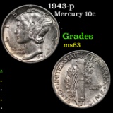 1943-p Mercury Dime 10c Grades Select Unc