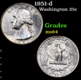 1951-d Washington Quarter 25c Grades Choice Unc