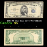1953 $5 Blue Seal Silver Certificate Grades f+