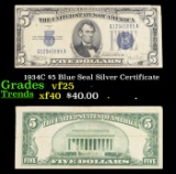 1934C $5 Blue Seal Silver Certificate Grades vf+