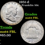 1951-d Franklin Half Dollar 50c Grades Choice Unc FBL
