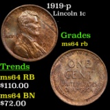 1919-p Lincoln Cent 1c Grades Choice Unc RB