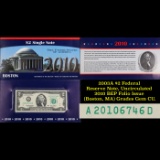 2003A $2 Federal Reserve Note, Uncirculated 2010 BEP Folio Issue (Boston, MA) Grades Gem CU