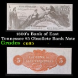 1800's Bank of East Tennessee $5 Obsollete Bank Note Grades Gem CU