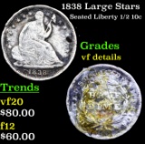 1838 Large Stars Seated Liberty Half Dime 1/2 10c Grades vf details