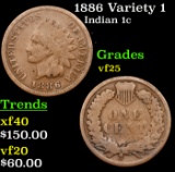 1886 Variety 1 Indian Cent 1c Grades vf+