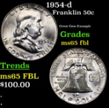 1954-d Franklin Half Dollar 50c Grades GEM FBL