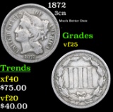 1872 Three Cent Copper Nickel 3cn Grades vf+