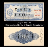 July 2 1934 $5 Depression Scrip, Atlantic County NJ Grades NG