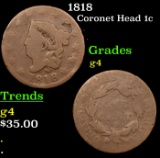1818 Coronet Head Large Cent 1c Grades g, good