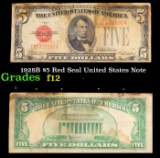 1928B $5 Red Seal United States Note Grades f, fine