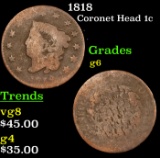 1818 Coronet Head Large Cent 1c Grades g+