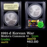 1991-d Korean War Modern Commem Dollar $1 Graded ms70, Perfection BY USCG