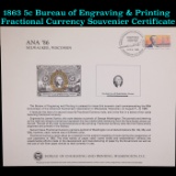 Proof 1863 5c Bureau of Engraving & Printing Fractional Currency Souvenier Certificate Grades Proof