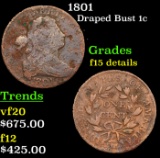 1801 Draped Bust Large Cent 1c Grades F Details