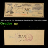 1907 Acworth, GA The Lemon Banking Co. Check For $93.05 Grades NG