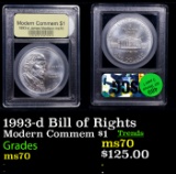 1993-d Bill of Rights Modern Commem Dollar $1 Graded ms70, Perfection BY USCG