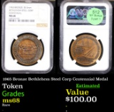 NGC 1965 Bronze Bethlehem Steel Corp Centennial Medal Graded ms68 By NGC