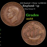 1945 England 1/2 Penny 1/2p KM-844 Grades Select AU