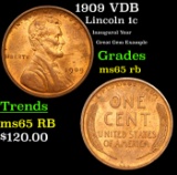 1909-p VDB Lincoln Cent 1c Grades GEM Unc RB