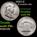 1952-d Franklin Half Dollar 50c Grades GEM FBL