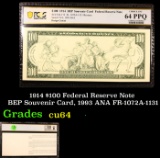 PCGS 1914 $100 Federal Reserve Note BEP Souvenir Card, 1993 ANA FR-1072A-1131 Graded cu64 By PCGS