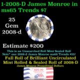 Full Roll of 2008-d James Monroe Presidential $1 Coin Rolls in Original United State Mint Wrapper. 2