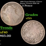 1886 Great Britain 3 Pence Queen Victoria KM-730 Grades vf+