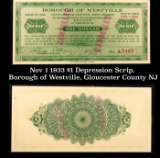 Nov 1 1933 $1 Depression Scrip, Borough of Westville, Gloucester County NJ Grades NG