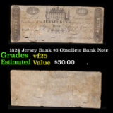 1824 Jersey Bank $3 Obsollete Bank Note Grades vf+