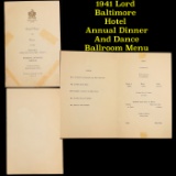1941 Lord Baltimore Hotel Annual Dinner And Dance Ballroom Menu Grades NG