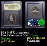Proof 1989-S Congress Modern Commem Half Dollar 50c Graded GEM++ Proof Deep Cameo BY USCG