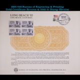 Proof 1865 $20 Bureau of Engraving & Printing Gold Certificate Reverse & 1948 3c Stamp Obverse Grade