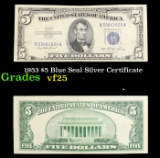 1953 $5 Blue Seal Silver Certificate Grades vf+