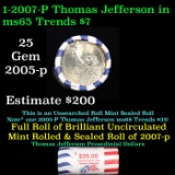 Full Roll of 2007-p Thomas Jefferson Presidential $1 Coin Rolls in Original United State Mint Wrappe