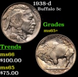 1938-d Buffalo Nickel 5c Grades GEM+ Unc