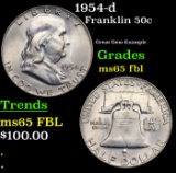 1954-d Franklin Half Dollar 50c Grades GEM FBL