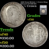 1908 Great Britain 1/2 Crown KM-802 Graded vf30 By SEGS
