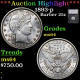 ***Auction Highlight*** 1893-p Barber Quarter 25c Graded ms64 By SEGS (fc)