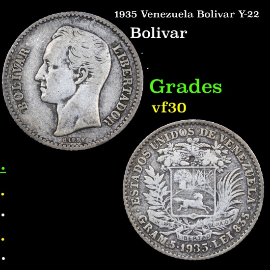 1935 Venezuela Bolivar Y-22 Grades vf++