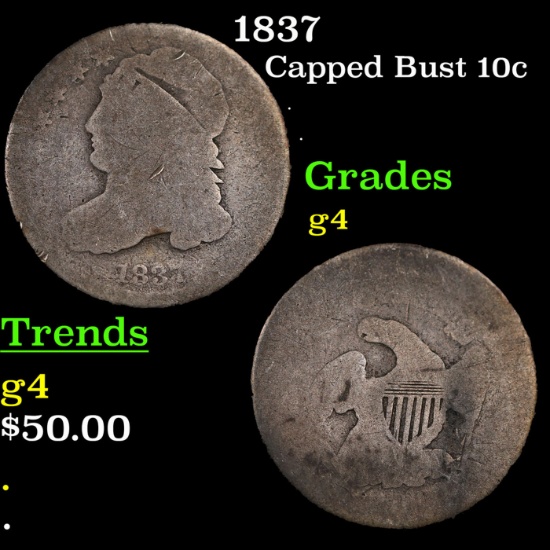 1837 Capped Bust Dime 10c Grades g, good