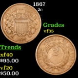 1867 Two Cent Piece 2c Grades vf++