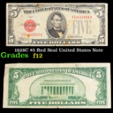 1928C $5 Red Seal United States Note Grades f, fine
