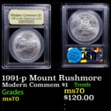 1991-p Mount Rushmore Modern Commem Dollar $1 Graded ms70, Perfection BY USCG