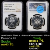 NGC 1964 Canada Silver $1 - Quebec Charlottetown  KM-58 Graded ms63 PL By NGC