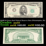 1950B $5 Green Seal Federal Reserve Note (Philadelphia, PA) Grades Choice AU