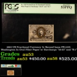 PCGS 1863 US Fractional Currency 5c Second Issue FR-1235 Washington In Oval Fiber Paper w/ Surcharge